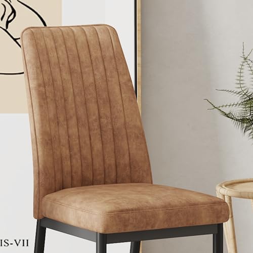 Modern Dining Chairs Set of 8 Kitchen Chairs Set Leathaire Fabric Chair with Metal Leg High Back Upholstered Chair for Dinner Room (B- Brown)