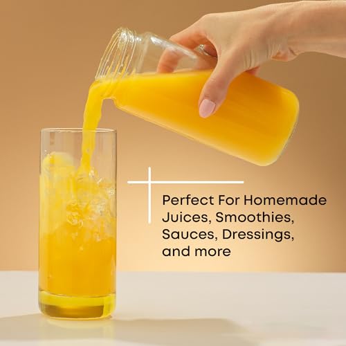 16 oz Reusable Glass Bottles with Caps. Set of 8 Juicing Bottles With Lids and Juice Jars Labels. Glasses for Cold Brew (White Lids)