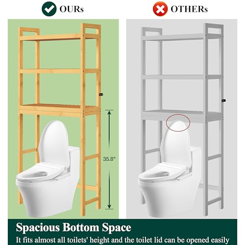 Bamboo Over The Toilet Storage Cabinet (Natural / 3 Tiers (66.9"H))