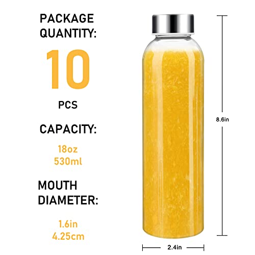 10 Pack] 18 oz Glass Water Bottles with Lids (Clear-10set/18oz / 18oz)