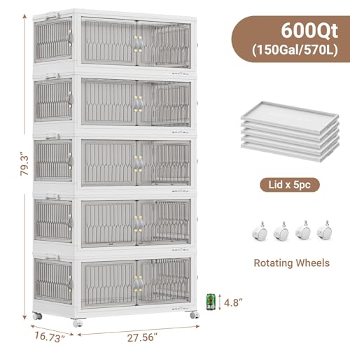 600Qt Stackable Storage Bins with 5 Lids (White / 120Qt-5Pack)
