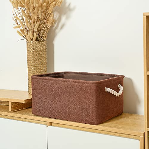 Decorative Basket Rectangular Fabric Storage Bin Organizer Basket with Handles for Clothes Storage (Brown / 3PCS/Large - 15.7Lx11.8Wx8.3H)