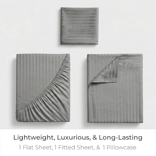 Iconic 3-PC, Ultra Soft Sheet Set (Twin XL, Striped Gray/Silver) (2364 Striped – Gray / Silver / Twin XL)