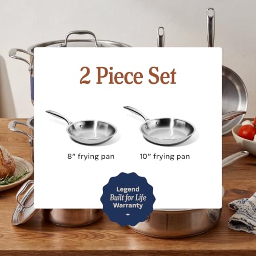 2-Piece (8" & 10") Stainless Frying Pan Set | 5 Ply Stainless Steel Clad | Induction Compatible, Oven Safe 800°F - Non-Toxic, No Coatings - Even Heating, Won't Warp (2-Piece Set (8" & 10"))