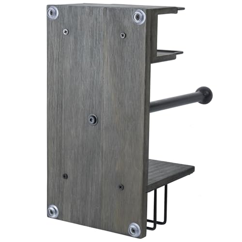 Rustic Gray Wood Paper Towel & Napkin Holder with Spice Rack Holder (Gray Set)