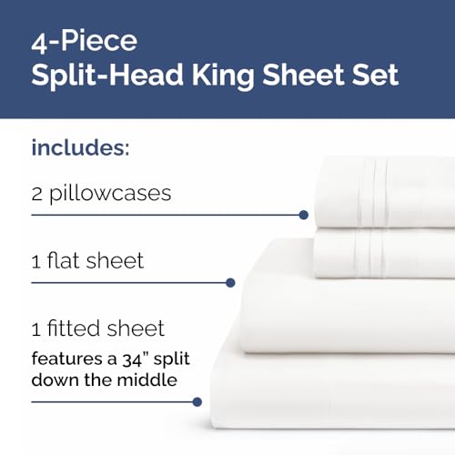 Flex Top Split Head King 4 Piece Sheet Set (02 - Antique White / Split Head/Flex Top)