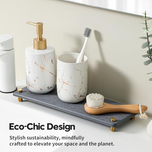 Kitchen Sink Caddy Water Absorbing Stone Drying Tray (12.5"x 4.5" - Dark Gray - Gold)