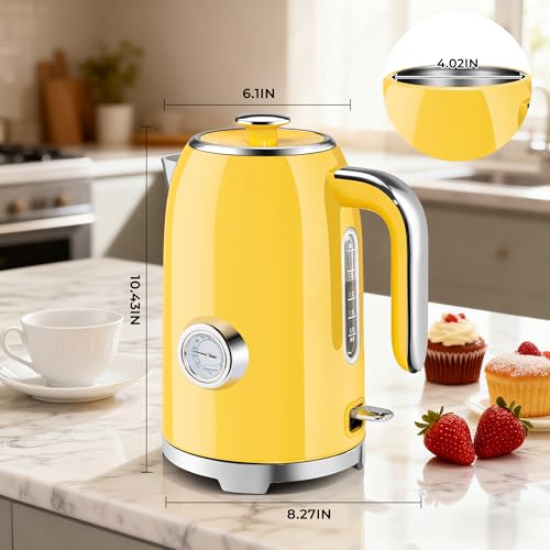 57oz Electric Kettle with Thermometer (Retro Yellow)