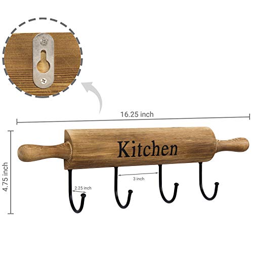 Rustic Burnt Brown Wood Kitchen Hooks for Hanging Cooking Utensils (Rustic Brown)