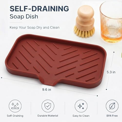 Silicone Soap Dish with Drain Spout (Red / M(9.6"×5.3"))