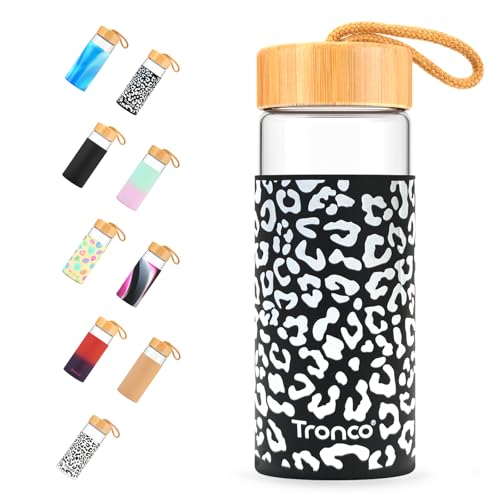 20 oz Glass Water Bottles with Lids (BlackWhite Leopard / 20 Ounces)