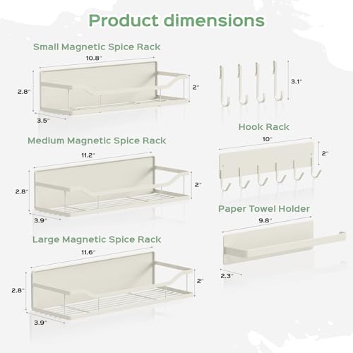5 Pack Multifunctional Magnetic Shelves for Refrigerator Spice Rack & Washing Machine Organize (Flat style, Cream)