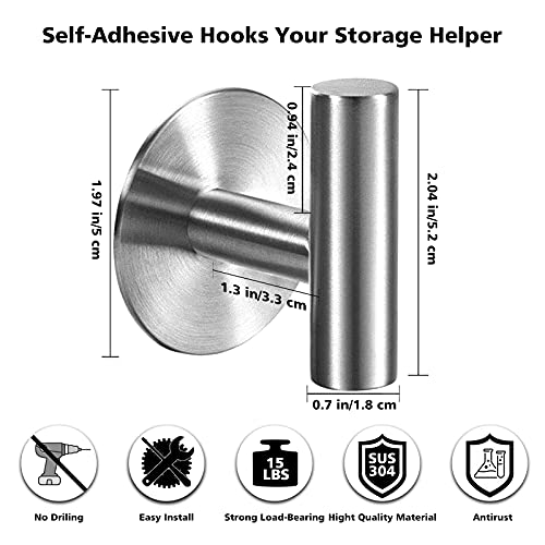Adhesive Hooks Heavy Duty Wall Hooks Stainless Steel Waterproof Shower Hooks (4 Count)