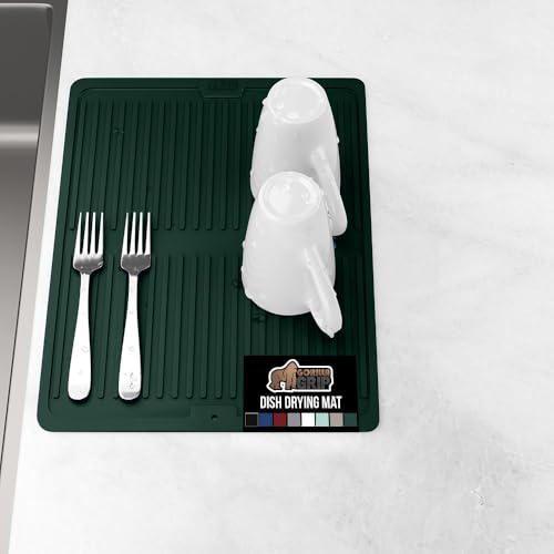 Patented BPA Free Silicone Dish Drying Mat (13" x 11" / Silicone / Hunter Green)