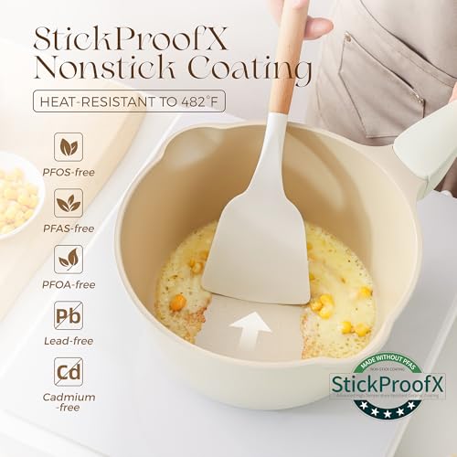 Ceramic Nonstick Saucepan with Lid (2 Quarts / Coconut White)