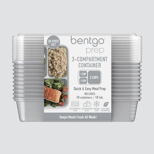 Prep 3 Compartment Meal Prep Containers with Lids (Silver)