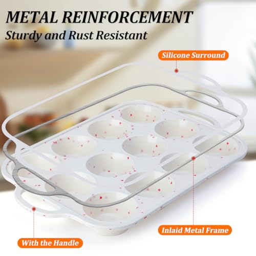 Regular Size Muffin Pan with Metal Reinforced Frame (Creamy Heart / 12-Cup Regular)