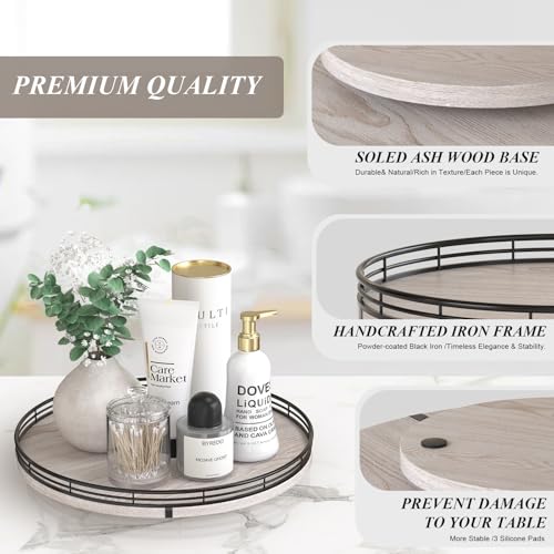 13 Inch Rustic Whitewashed Oak Lazy Susan Vanity Tray