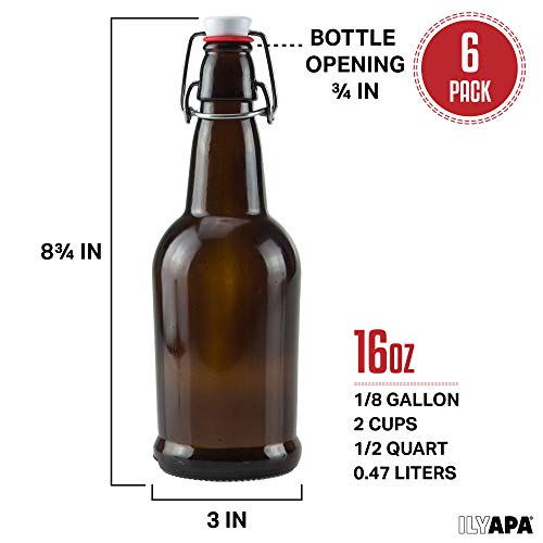 16 oz Amber Glass Beer Bottles (Amber / 6 pack)