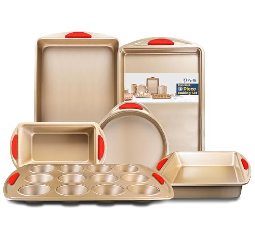 Baking Kit Nonstick Gold Steel Oven Set (Red / 6 Piece)