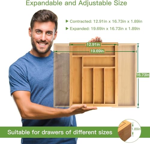 Bamboo Expandable Silverware Drawer Organizer