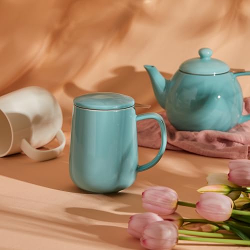 20 OZ Porcelain Tea Mug with Infuser and Lid (Sea Blue)