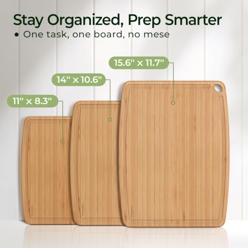 Dishwasher Safe Bamboo Cutting Boards Durable Lightweight Wood Cutting Board for Busy Kitchen (Set of 3 (Large + Medium + Small))