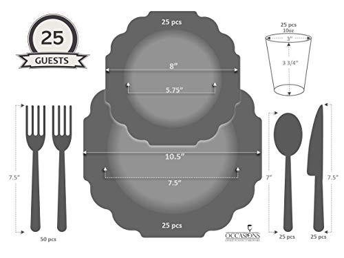 OCCASIONS Disposable Plastic Plates for 25 Guests (200 Piece (25 Guest) / J. Imperial Ivory & Gold)