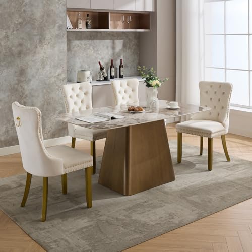 Cream Velvet Dining Chairs Set of 4 (Cream)