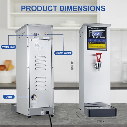 Hot Water Dispenser Commercial Water Boiler Countertop Hot Water Machine Stainless Steel Step (Silver 30Liter/H)