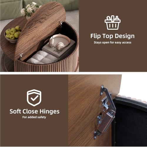 Round Coffee Table with Storage (Chestnut Brown)