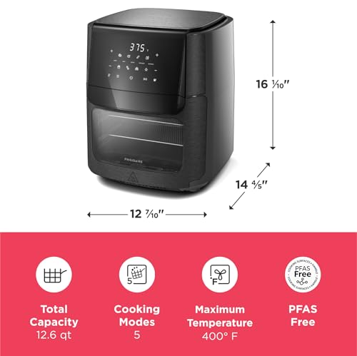 5-in-1 Air Fryer Combo Oven with Viewing Window, Large 12.6 QT Capacity, Digital Display, 5 Cooking Modes, 7 Recipe Presets, Automatic Shake Reminder, PFAS-Free Cooking Surfaces, Black (5-1 Air Fryer)