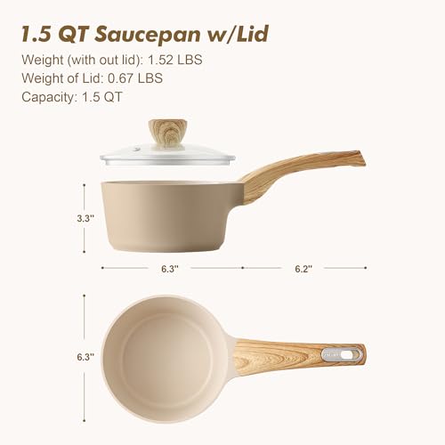 Ceramic Nonstick Sauce Pan with Lid (Ceramic Taupe / 1.5 Quarts)