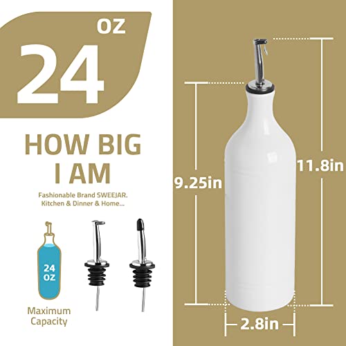Sweejar Large Ceramic Olive Oil Dispenser Bottle (24 oz, Set of 1 / Light Blue)