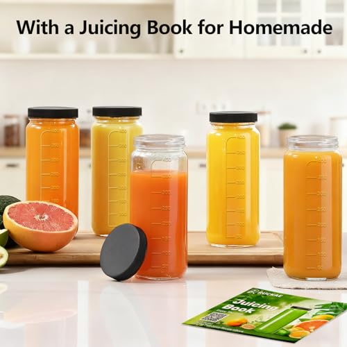8pack 16oz Glass Juice Bottles with Lids & Straws & Juicing Recipe (Transparent / 16oz-8pack)