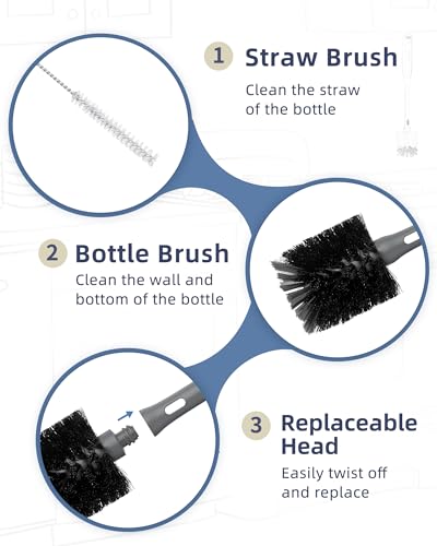 2 in 1 Bottle Brush with Straw Cleaner Brush (Gray / 1pcs)