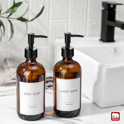 Amber Glass Soap Dispenser (Amber Bottle + Black Long Pump / 2 Pack)