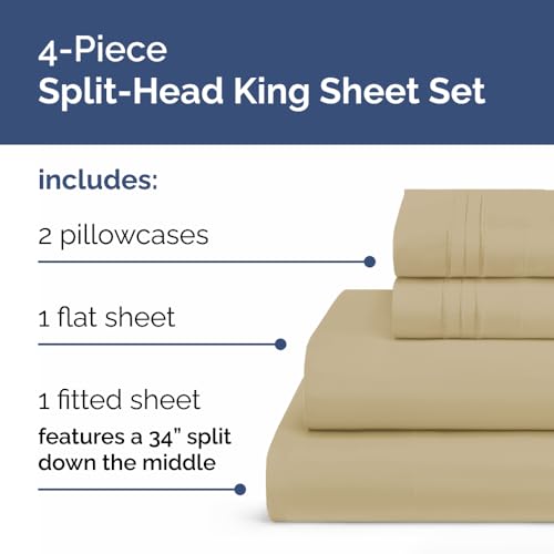 Flex Top Split Head King 4 Piece Sheet Set (13 - Beige / Split Head/Flex Top)