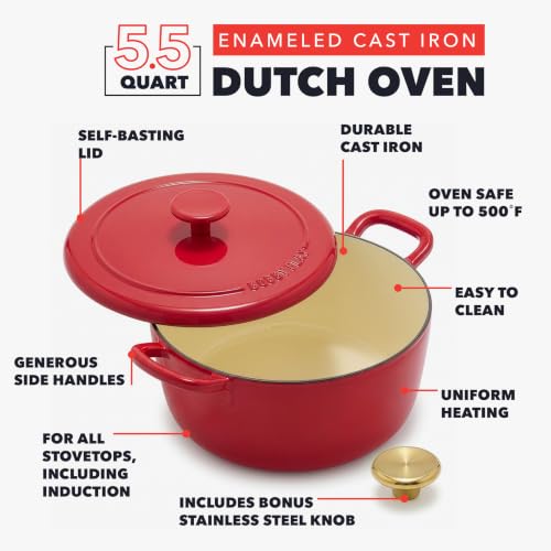 x Bobby Flay 5.5QT Enameled Cast Iron Dutch Oven With Lid (5.5QT Dutch Oven / Red)