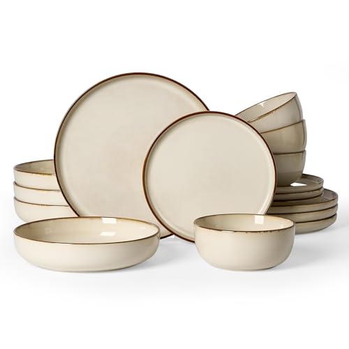 Milkyway 16 Piece Dinnerware Set with Pasta Bowls (Light khaki / Service for 4 (Include Pasta Bowls))
