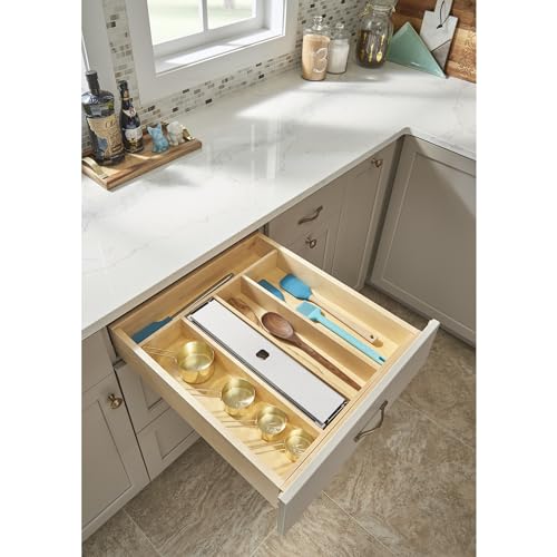 Trim-to-Custom-Fit Silverware Drawer Organizer For Kitchen Utensils, Cutlery Cabinet Storage Divider Insert, 18.5 x 22 In, Maple Wood, 4WUT-1SH (18.5" W / Shallow)