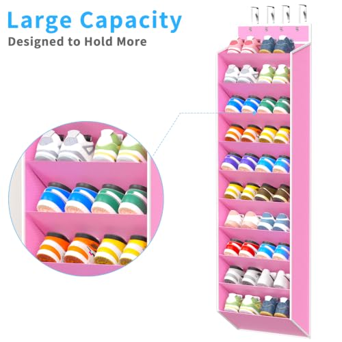 10 Tiers Large Size Over the Door Shoe Organizer Storage (Pink-10 cell)