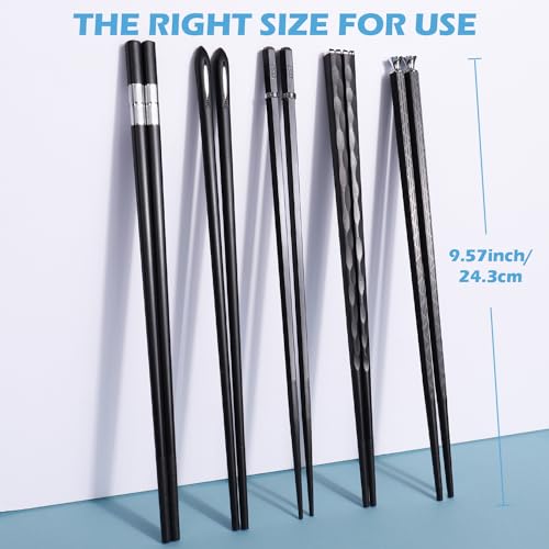 5 Pairs Premium Chopsticks Reusable Dishwasher Safe 9.5 Inch Fiberglass Chop Sticks Gift Set Non Slip Black + Silver (Black + Silver)
