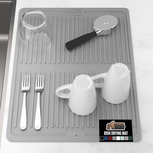 Patented BPA Free Silicone Dish Drying Mat (18" x 16" / Silicone / Gray)