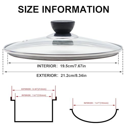 Glass Lid for Frying Pan 8 Inch Tempered Glass Pot Lid Cover with Stainless Steel Rim for 8 Inch Frying Pan Wok Pot Skillet (8 inch)