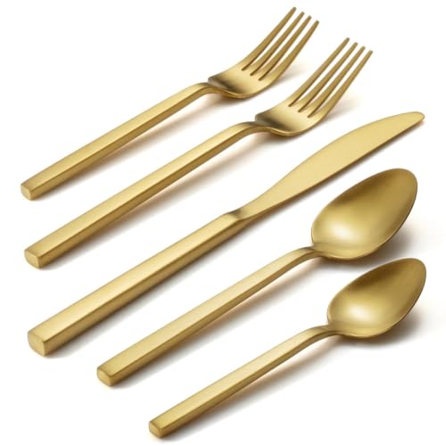 Cube Gold 20 Piece Flatware Set (Gold Satin / 20 pieces for 4)