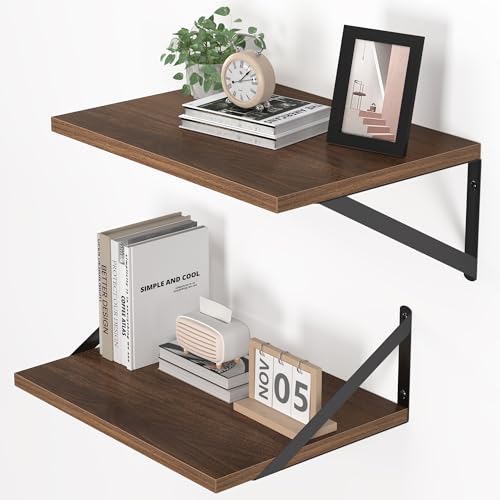 16W x 12D Deep Floating Shelves Set of 2 Walnut (Walnut With Black Metal Bracket / 16wx12dx5.8h)