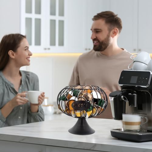 Large Capacity Coffee Pod Holder for Countertop K Cup Organizer Metal Storage Basket for Keuring Pods K Cup Storage for Capsule Creamer Coffee Bar Decor Black (Black-Large Size / Large)
