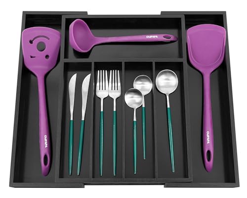 Bamboo Silverware Drawer Organizer (Black / Small)