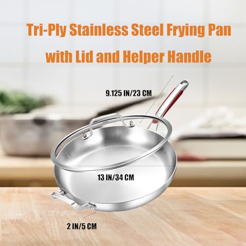 13 Inch Stainless Steel Frying Pan with Lid